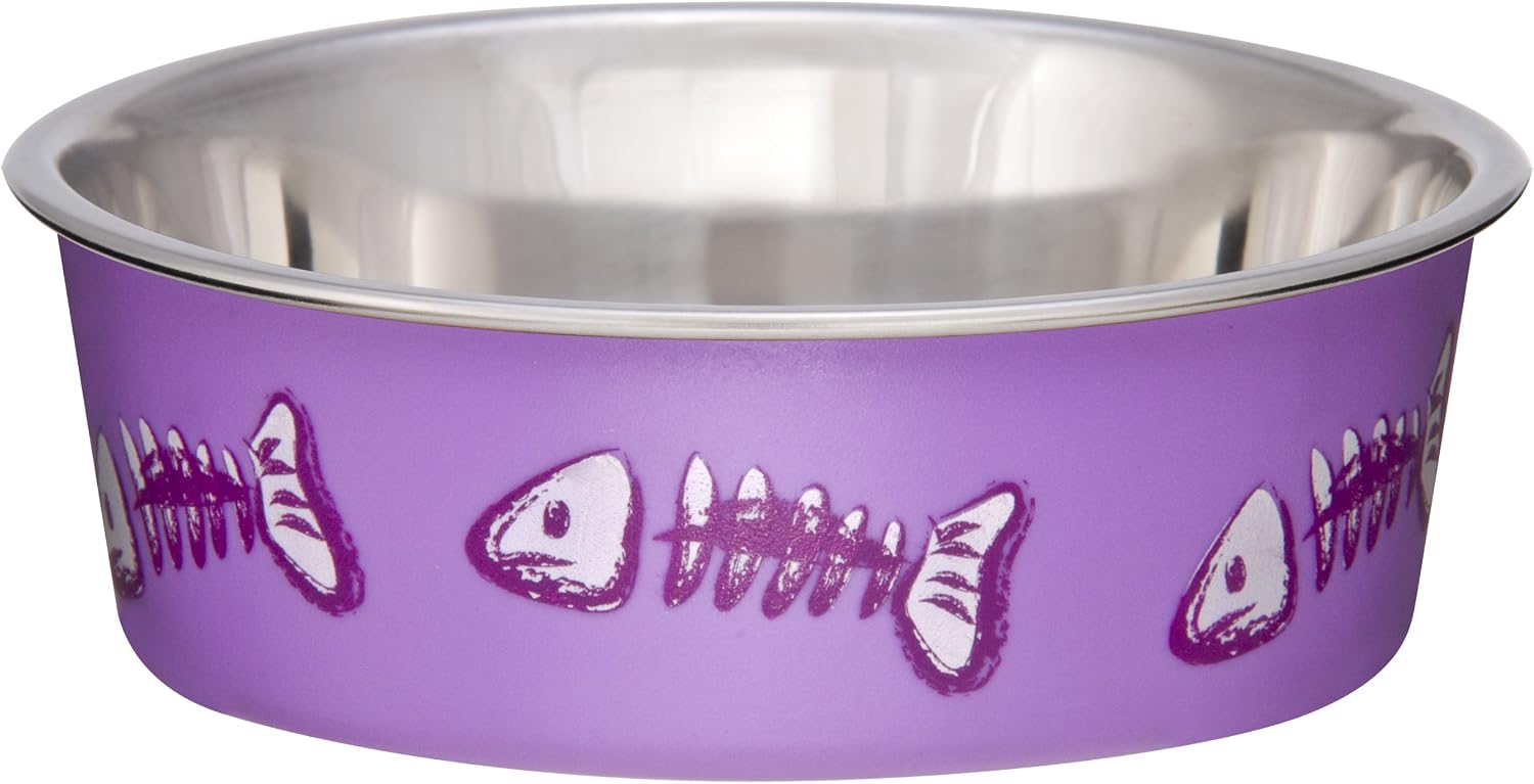Loving Pets Bella Bowl Designer & Expressions, Cat Bowl, X-Small, Skeleton Design, Lilac