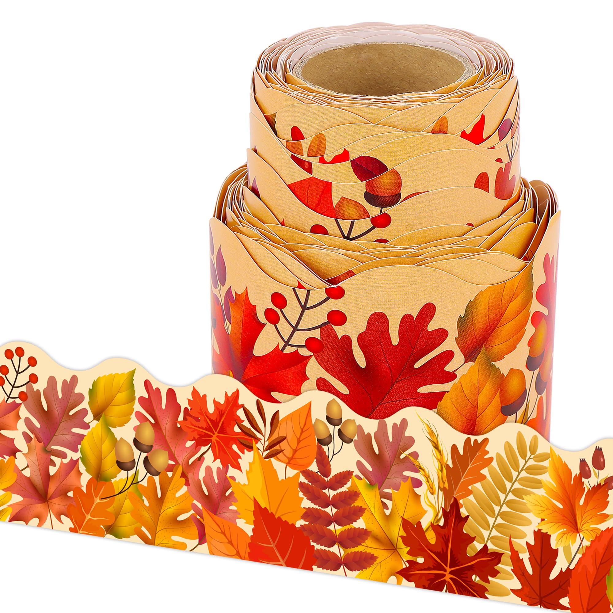 wonmon 36 Ft Fall Bulletin Board Border Roll, Maple Leaves Border Autumn Leaf Bulletin Border Trim for Thanksgiving Fall Autumn Classroom Office Office Bulletin Board Party Decorations