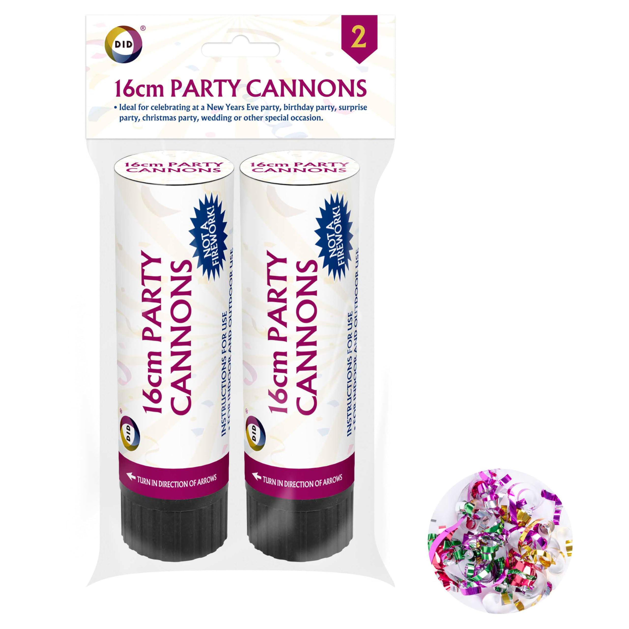 DID 16cm Party Cannons Confetti Shooters for Birthdays, Weddings & Celebrations, Handheld Party Popper for New Year, Christmas, Surprise Parties, Engagements & Special Events Decorations (Pack of 2)