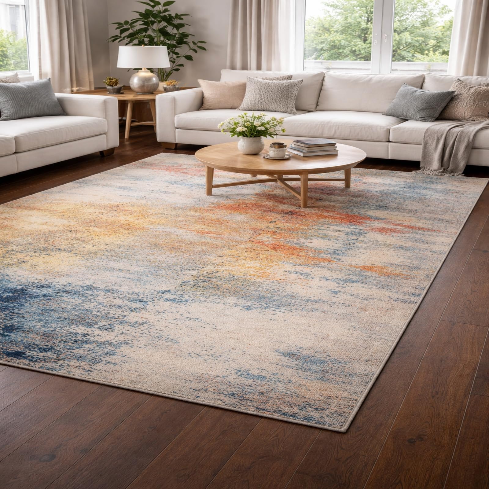 Tapis de salon et terrasse moderne bleu et orange pour vos pièces