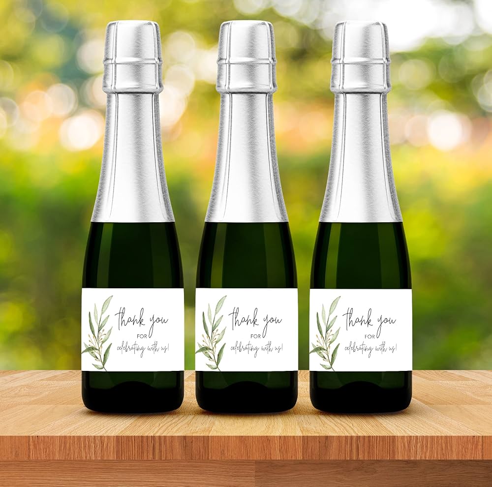 Amazon.com: Greenery Thank you for Celebrating with us Mini Champagne Labels ○ SET of 12 ○ Mini Wine Bottle Labels Bridal Shower, Baby Shower, Bachelorette Party, Sprinkle, Birthday Favors Stickers M320-THANK-12 : for Free Printable Mini Wine Bottle Labels