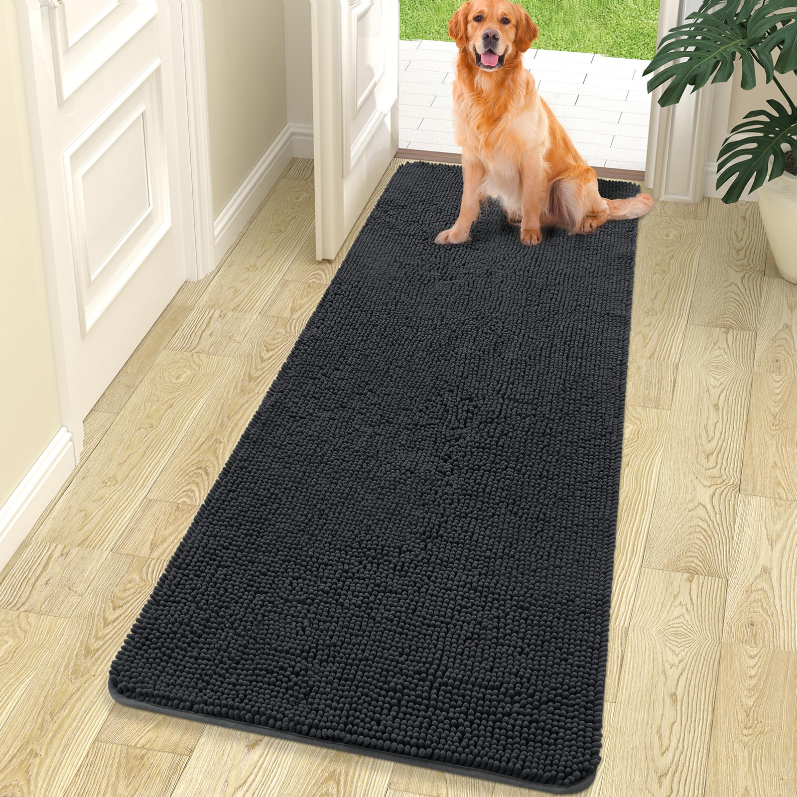 OLANLY Dog Door Mat for Muddy Paws, Absorbs Moisture and Dirt, Absorbent Non-Slip Washable Mat, Quick Dry Microfiber, Mud Mat for Dogs, Entry Indoor Door Mat for Inside Floor(70x24 Inches, Dark Grey)