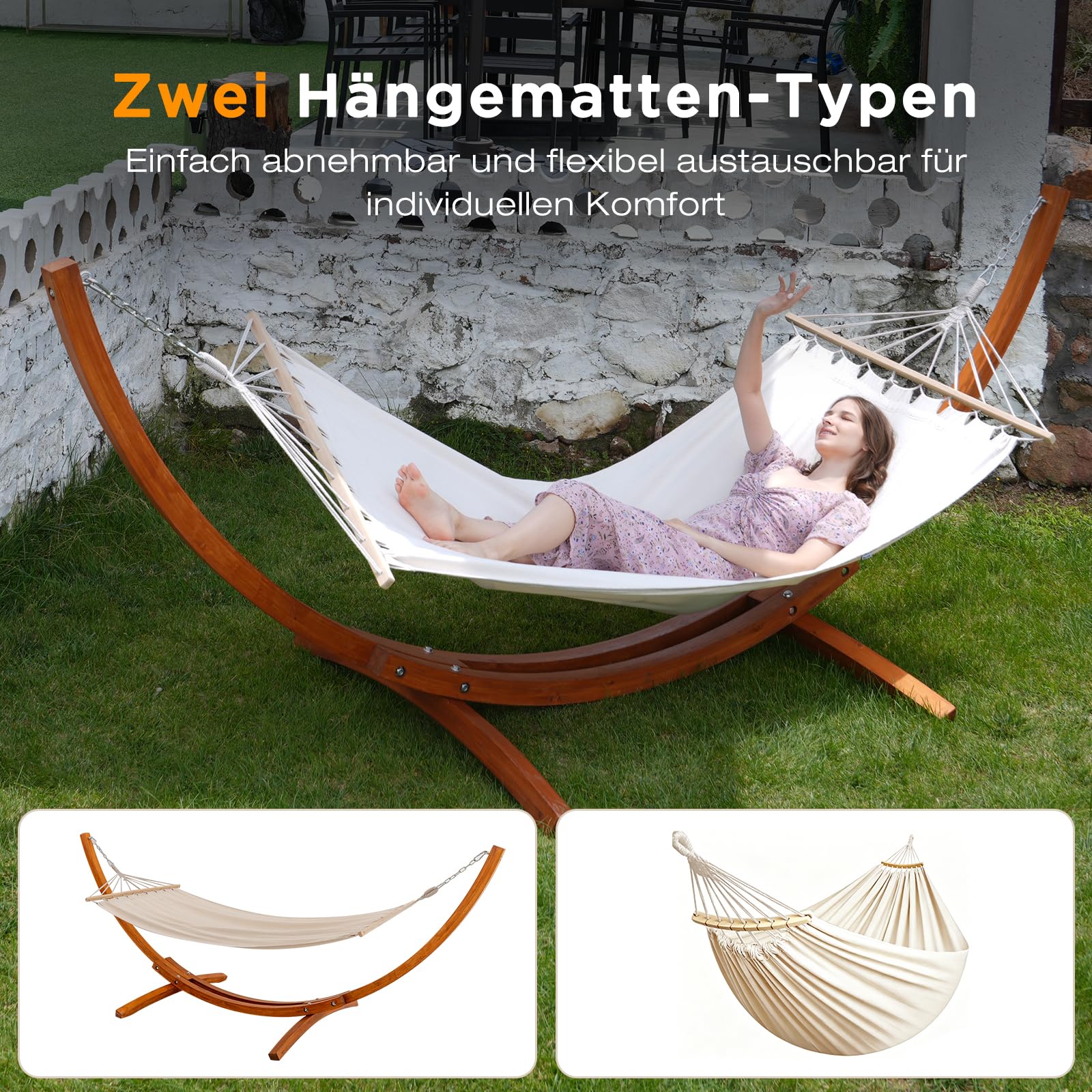 Hängematte mit Gestell, 200 kg Tragkraft, 320x120x120 cm (Weiß)