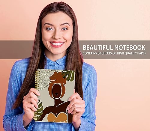 Miniatura 2 de Knibeo Cuaderno minimalista bohemio verde salvia geométrico con hojas botánicas forradas de tapa dura en espiral de 5.5 x 8.3 pulgadas, cuaderno de