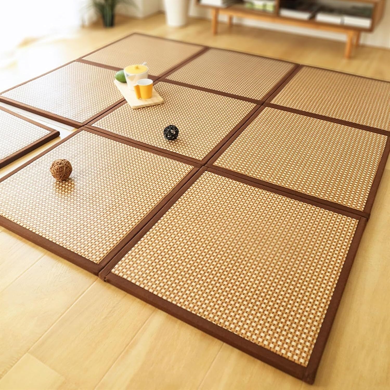Alfombrilla antideslizante de ratán transpirable y plegable para relax en casa