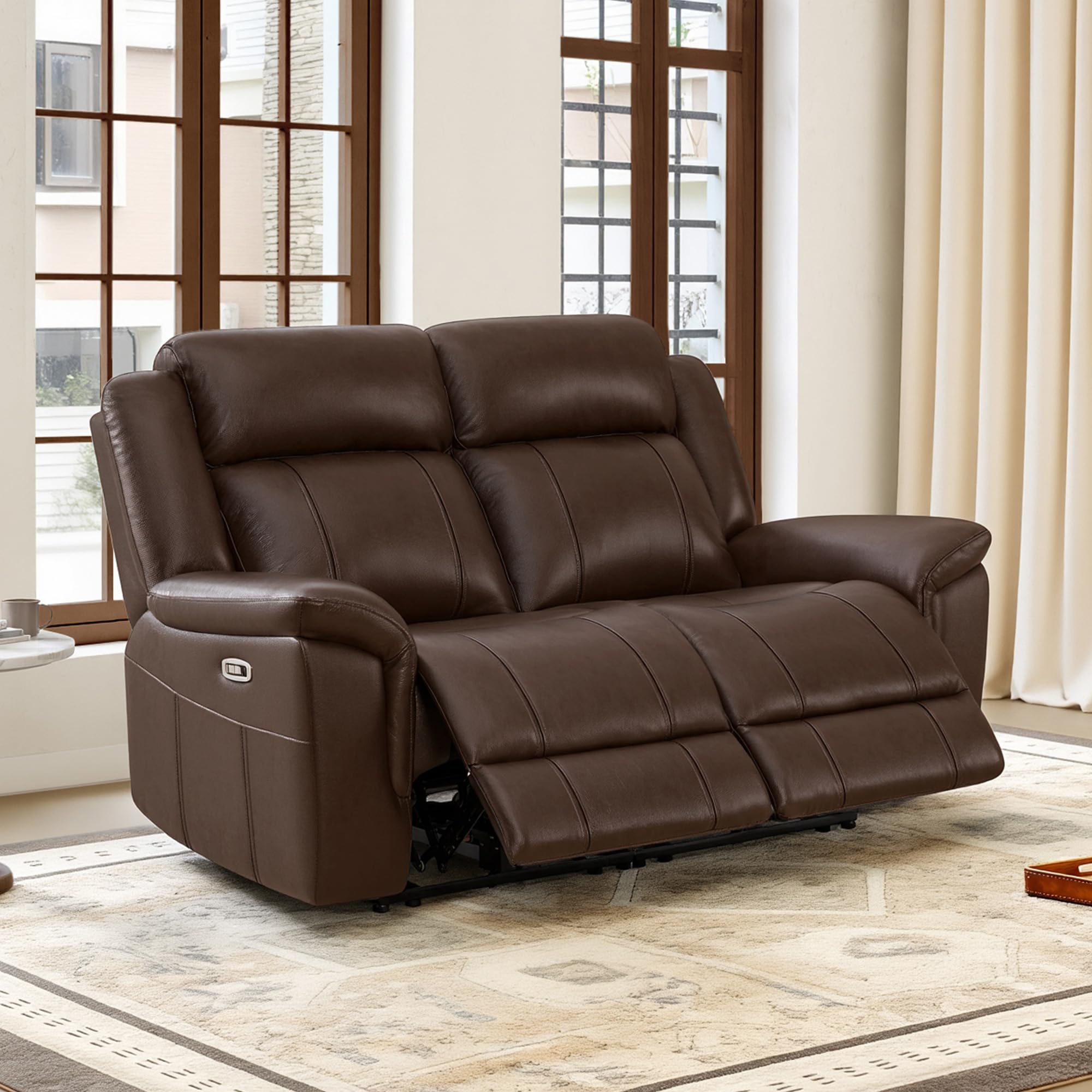 CHITA Leather Power Recliner Sofa Wall Hugger, Dark Brown, Loveseat
