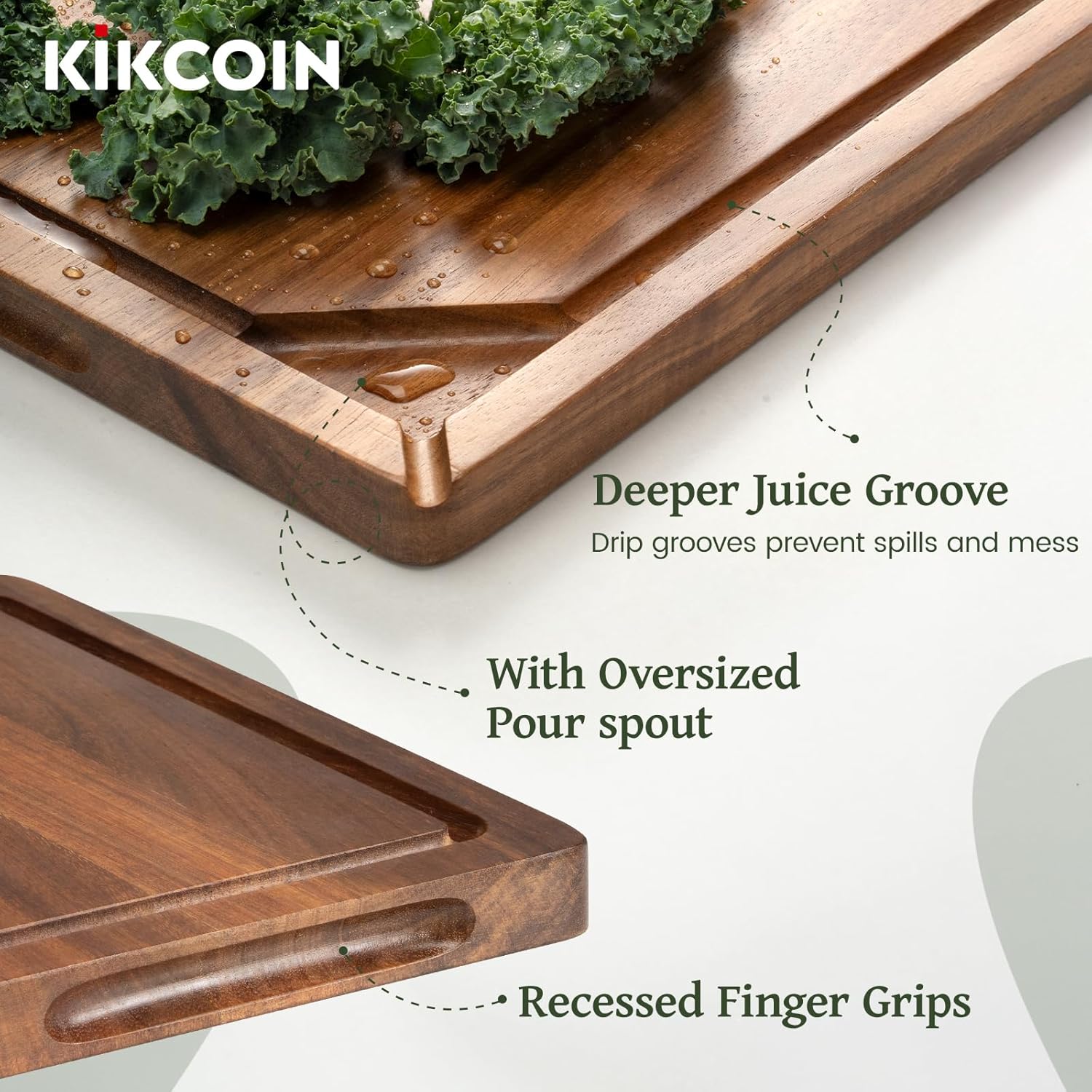 Kikcoin Wood Cutting Boards for Kitchen, 3 PCS Wooden Cutting Board Set with Holder, Chopping Board with Built-In Compartments and Juice Groove, Solid Charcuterie Board Serving Tray Wood Butcher Block - Image 3