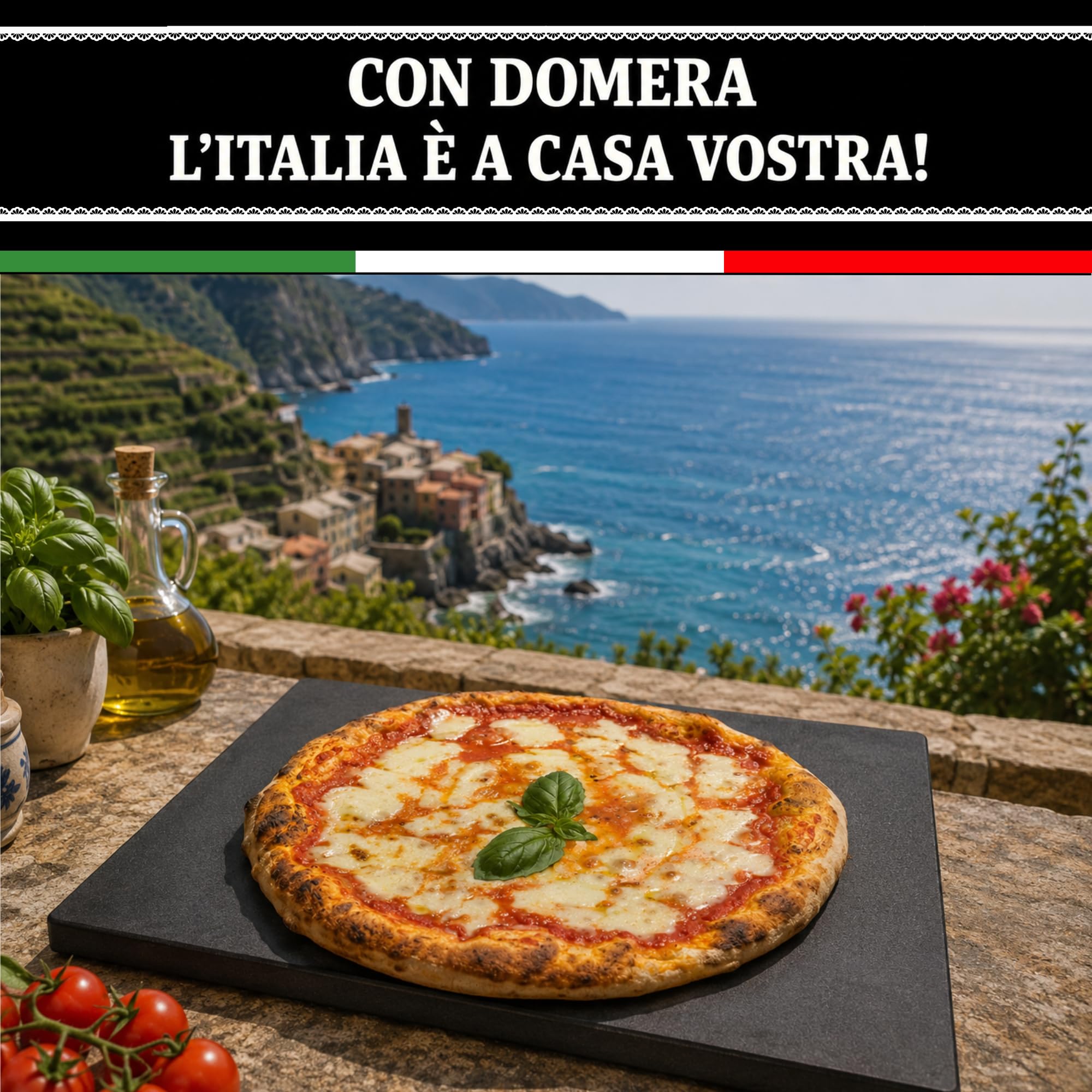 Domera - Pietra Refrattaria per Pizza - Antiaderente - Pietra Refrattaria per Barbecue in Cordierite + Pala in Legno Per Pizza Carne Pesce e Verdure Fino a 900° - 38x30 cm