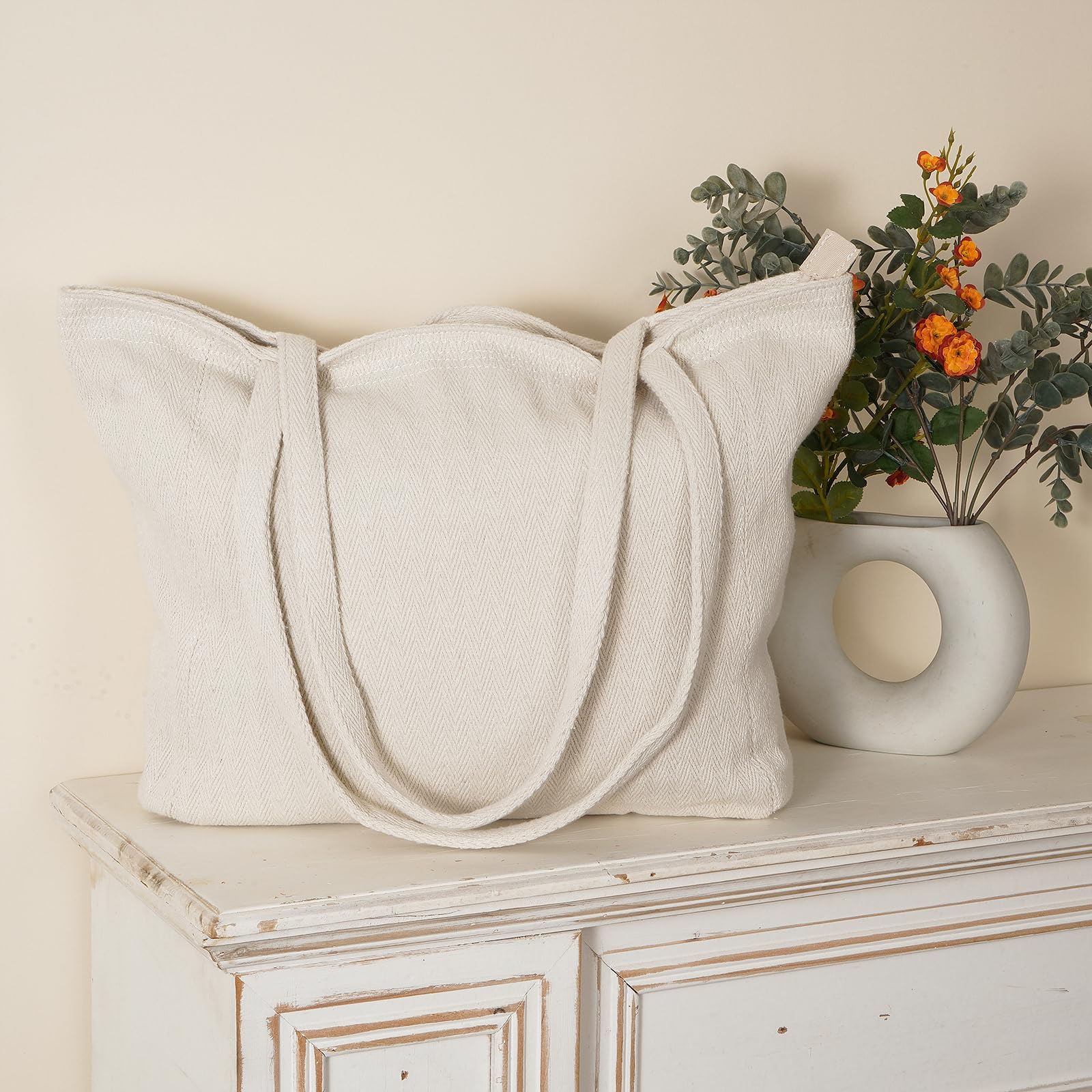 Gluckstar Tote Bag Borsa Tracolla Donna Beige Tela Borsa a Spalla Shoulder bags Shopper Bag per Shopping Viaggi Lavoro Ufficio