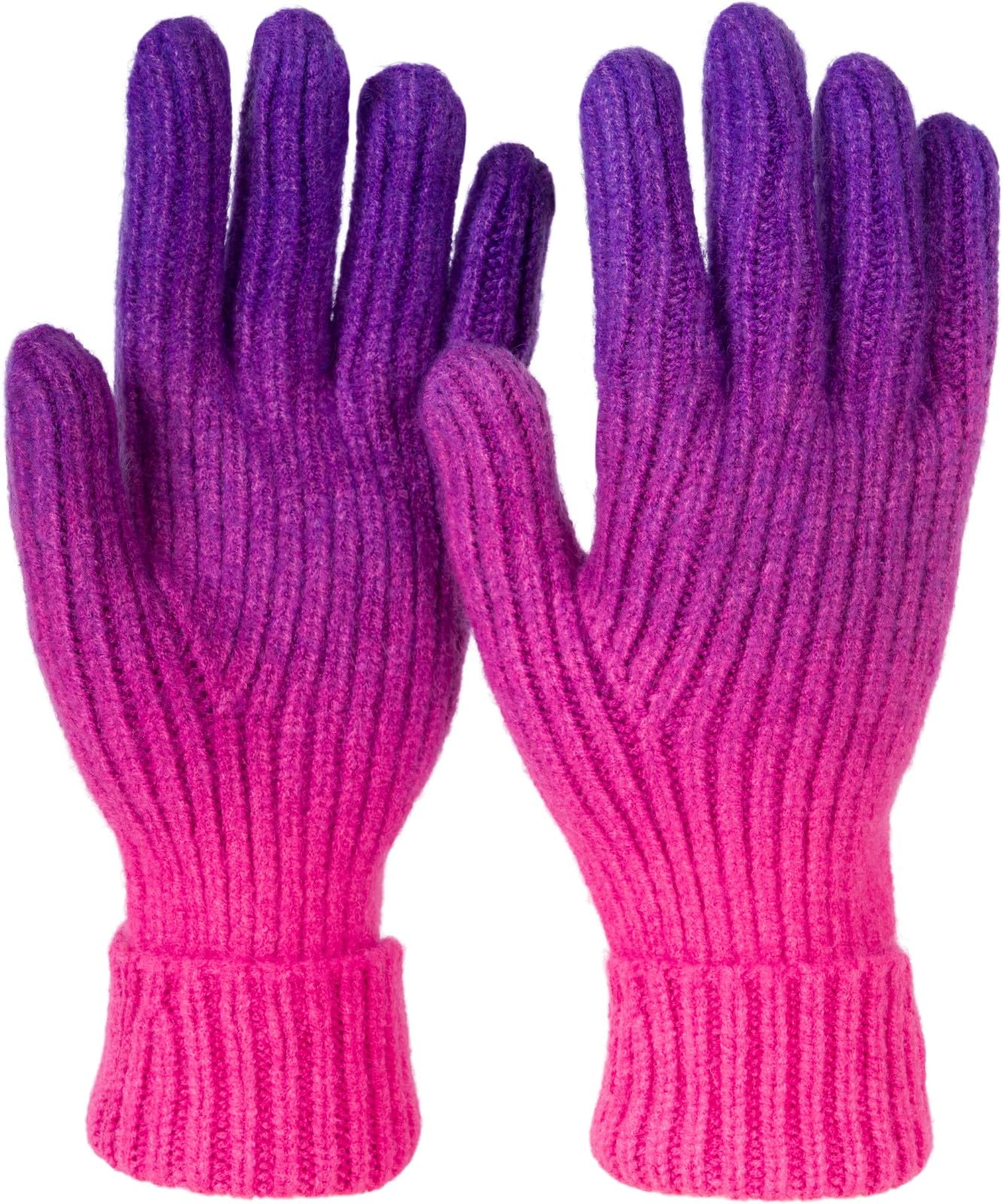 Stylebreaker Women's Violet-Pink Knitted Gloves With Colour Gradient Pattern, Winter Ombré Knitted Gloves, Finger Gloves 09010045, Colour: