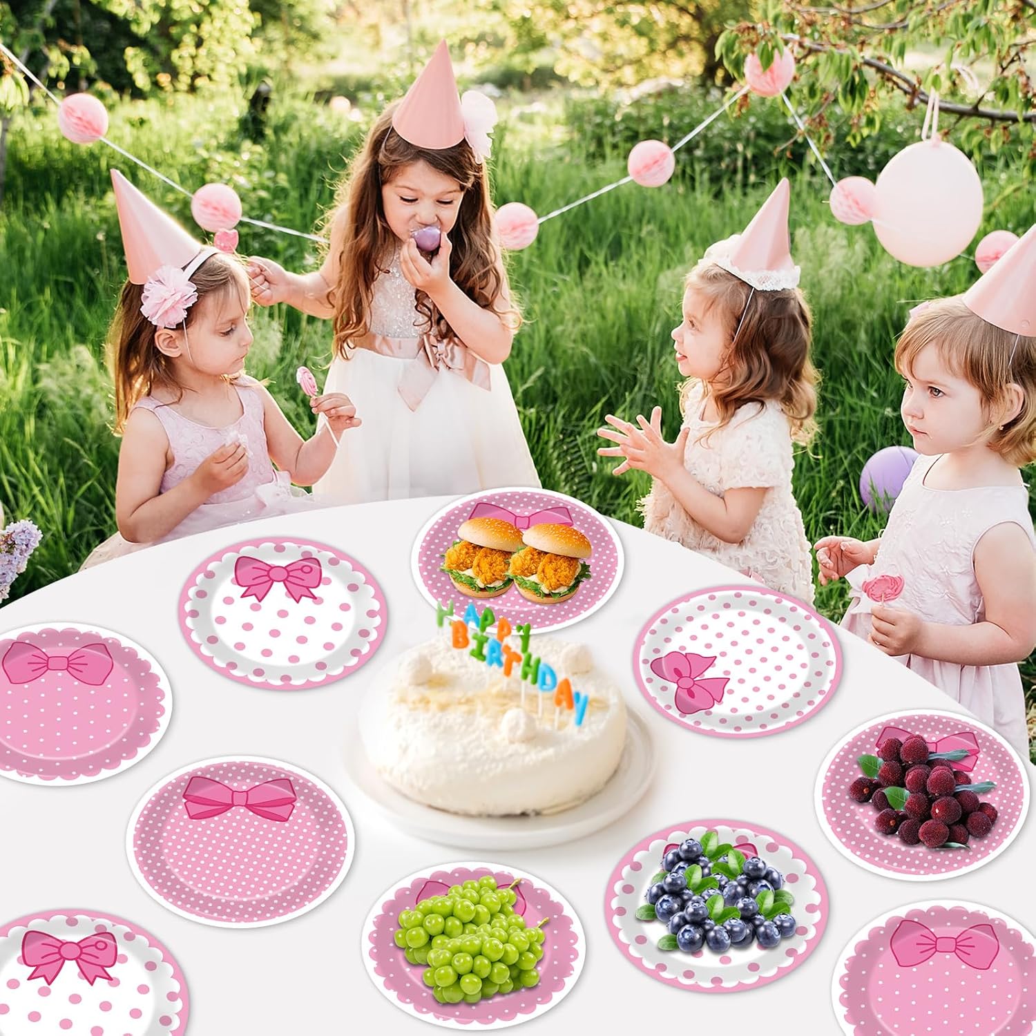 48Pcs Pink Cat Party Supplies 9inch Cat Party Paper Plates Tableware Set Disposable Cute Cake Dessert Plates Cute Dinnerware Set for Birthday Baby Shower Decoration Favor