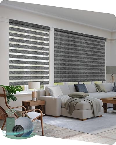 Miniatura 14 de Yoolax Persianas motorizadas de cebra compatibles con Alexa, persianas inteligentes de doble capa con control de luz de privacidad, persianas 90% de