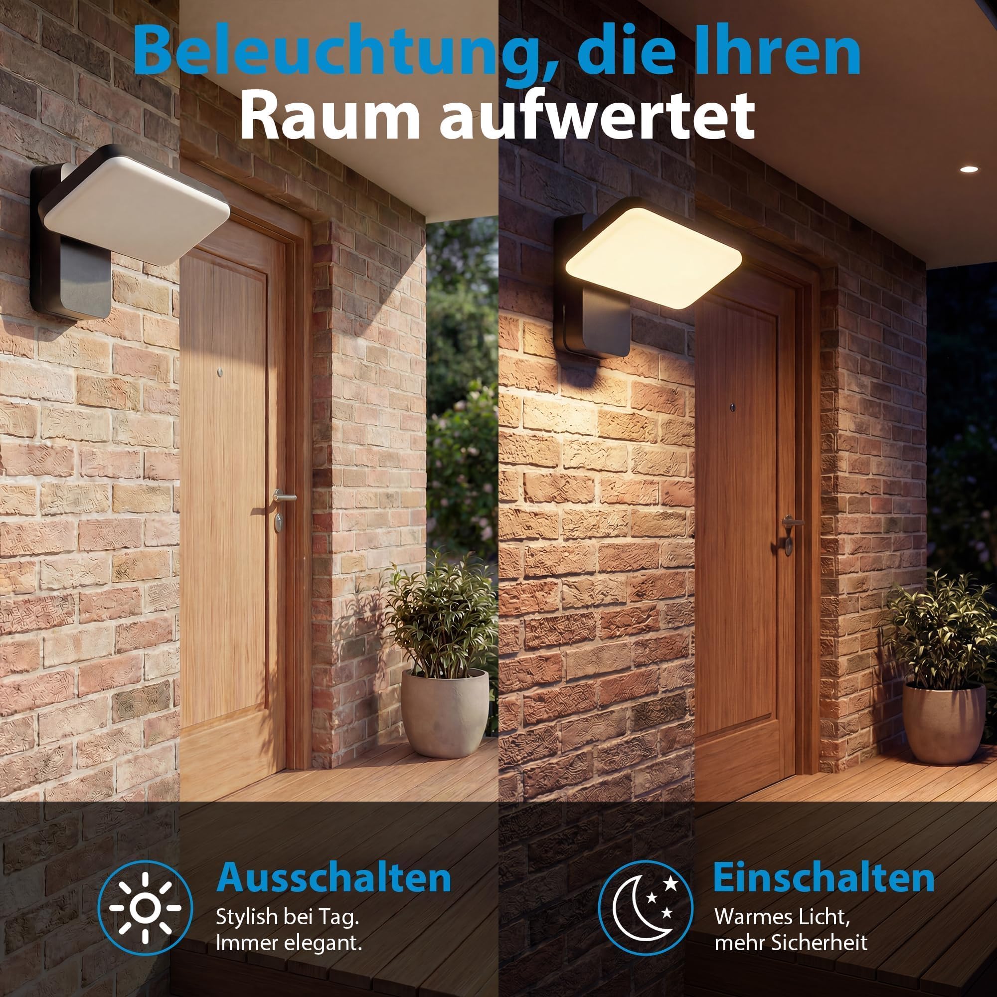 20cm LED Wandleuchte Außen 18W, 350° Schwenkbar Villa Wandleuchte Anthrazit IP65 Wasserdicht, 3000K Außenlampe für Außenbeleuchtung Hauswand & Terrassenlampen