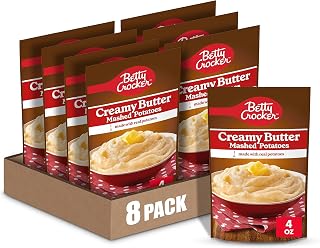 Betty Crocker Creamy Butter Mashed Potatoes, Real Potatoes Instant Side, 4oz Pouches (Pack of 8)