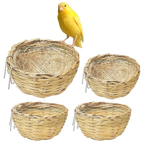VCEPJH Handmade Bird Nest for Cage 4 Pack Bamboo Canary