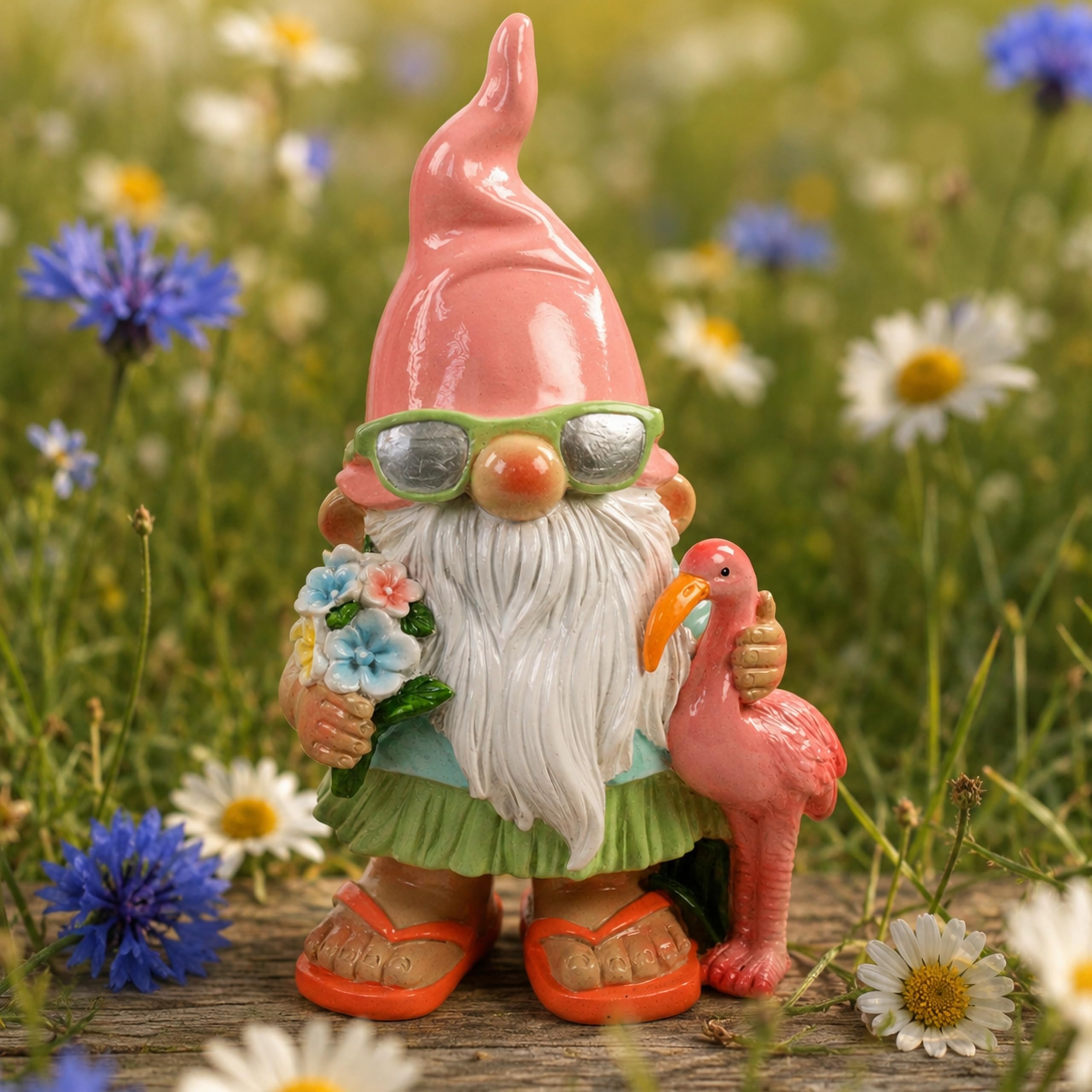 Pommerntraum® | Gartenzwerg Zwerg Gnom Wichtel Sommerzwerg Dekofigur EDDI | witziger Gartenzwerg für Ihre Sommerdeko