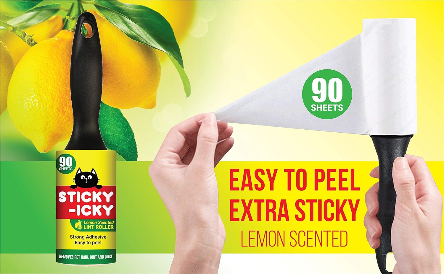 Sticky-Icky Heavy Duty Lint Rollers, Pet Care Pack, Pet Safe Adhesive, Professional Grade, Pet Hair Dust & Lint Remover with Durable Handle, 3 Pack 270 Sheets