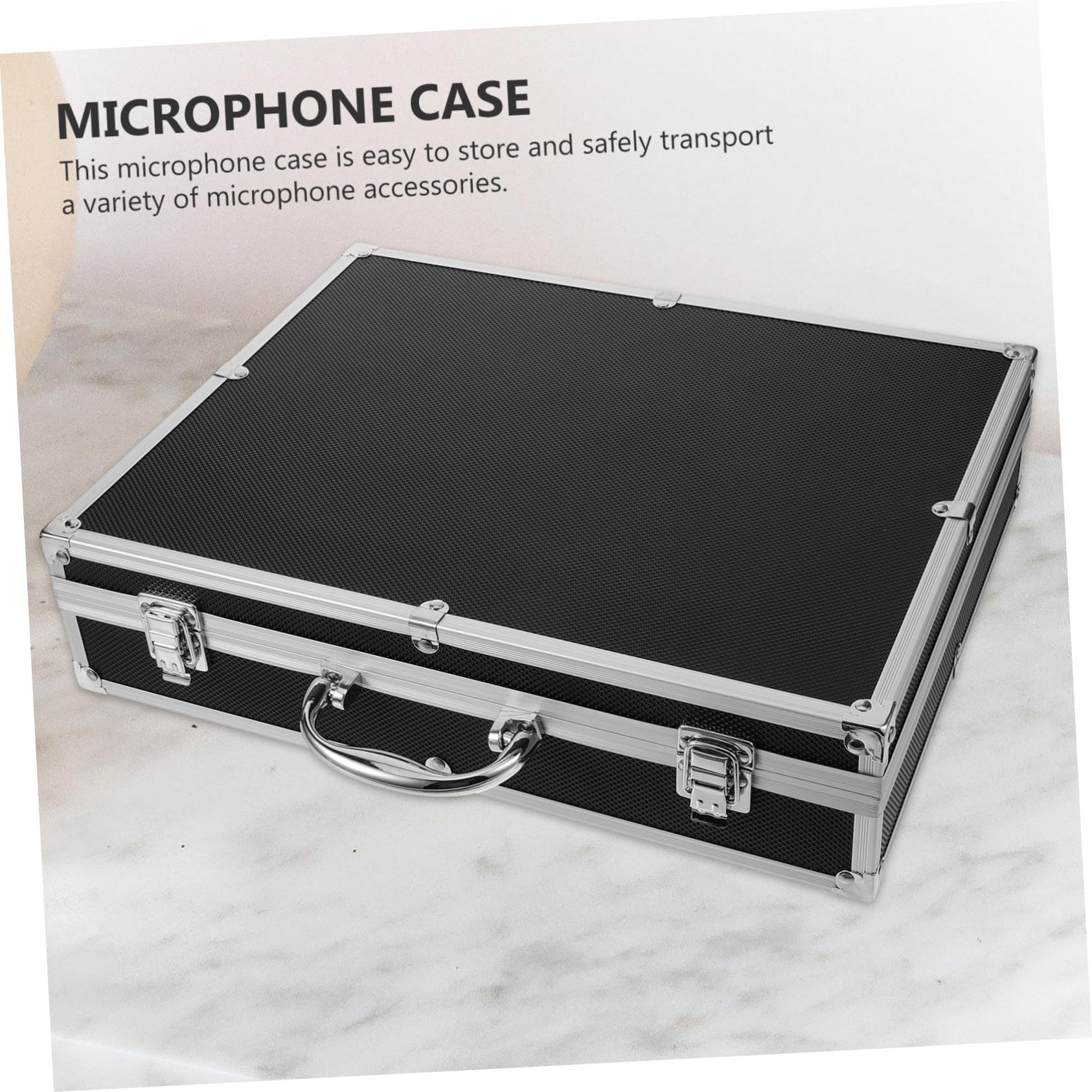 Custodia Rigida Protezione Antiurto in Lega di Alluminio e Schiuma con Maniglia per Microfono Portatile Organizer per 4 Microfoni Cordless per Viaggi