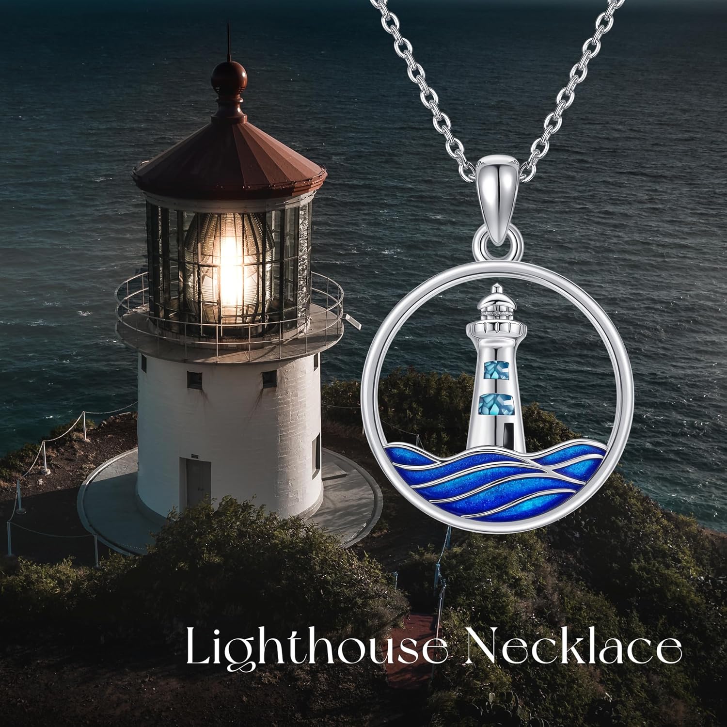 Lighthouse Gifts Sterling Silver Lighthouse Necklace Simulated Turquoise Necklace Lighthouse jewellery Christmas Gifts for Women - Image 6