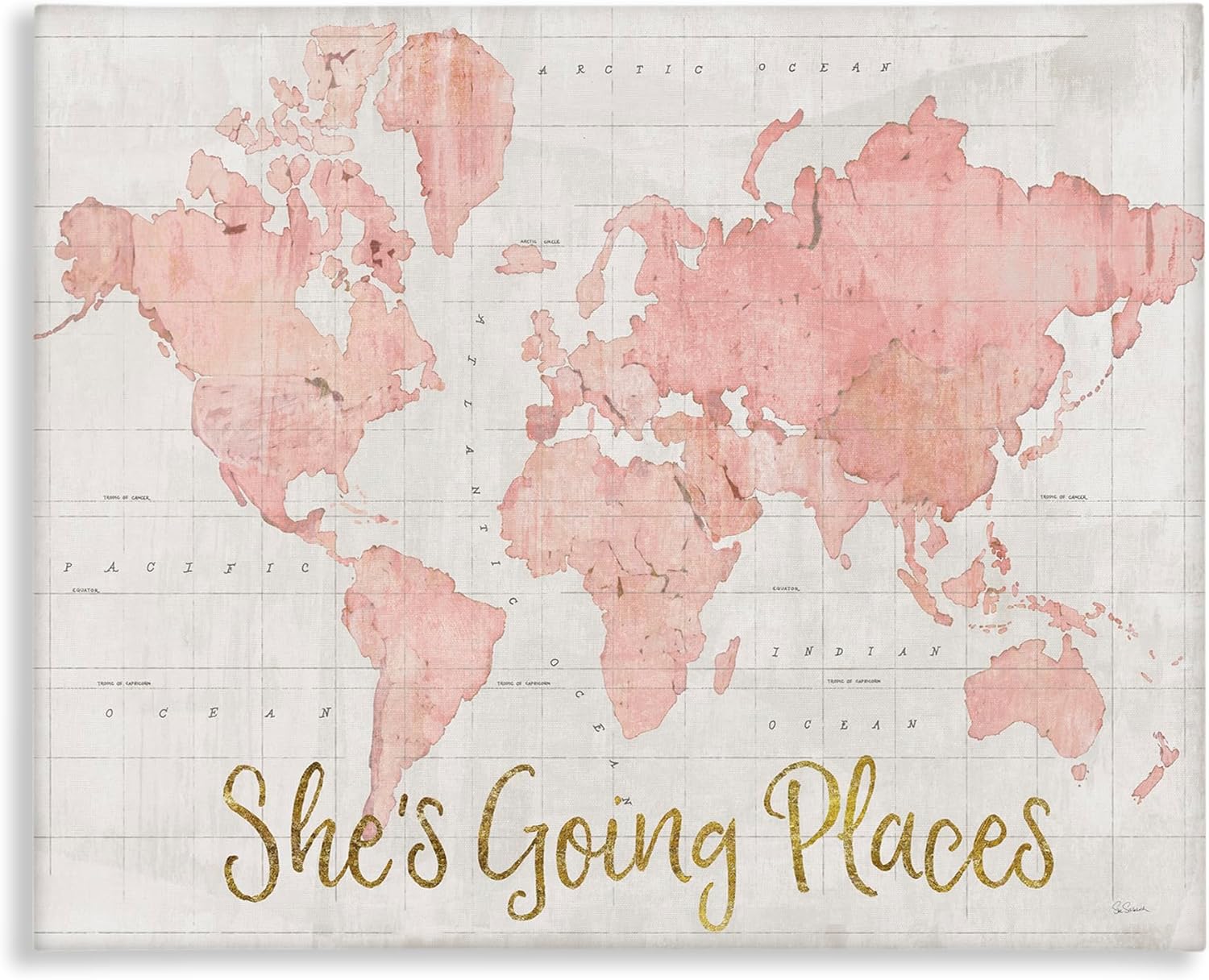 Stupell Industries 'Going Places Girl's Map', Canvas Art, 20 x 16 Inches, Easy to Hang and Sturdy, Made in USA, by Sue Schlabach