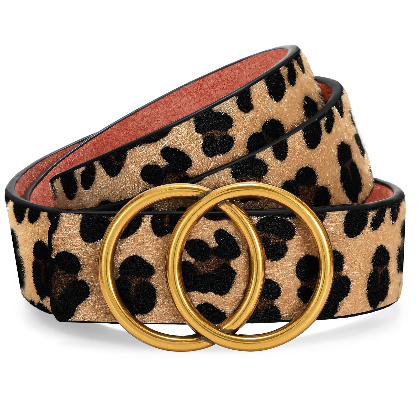 Womens Leather Belt for Jeans Pants Fashion Waist Belts Gold Silver Double Ring Buckle