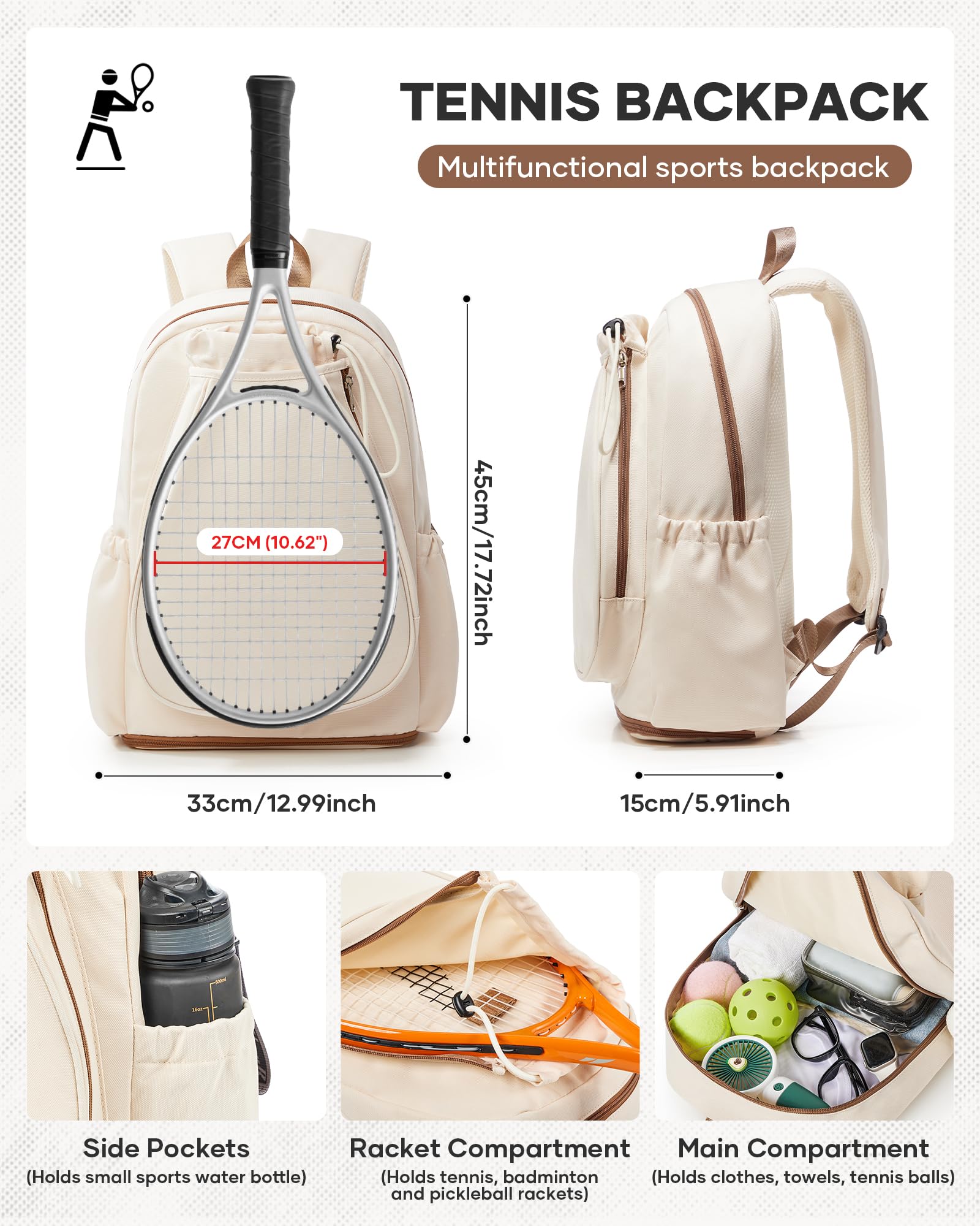 BJLFS Tennisrucksack,Tennistasche,Unisex Tennis Rucksack für Damen Herren,Schlägertasche Rucksack Tasche für Tennis Badminton,Tennisrucksack Sportrucksack,Backpack,Sporttasche