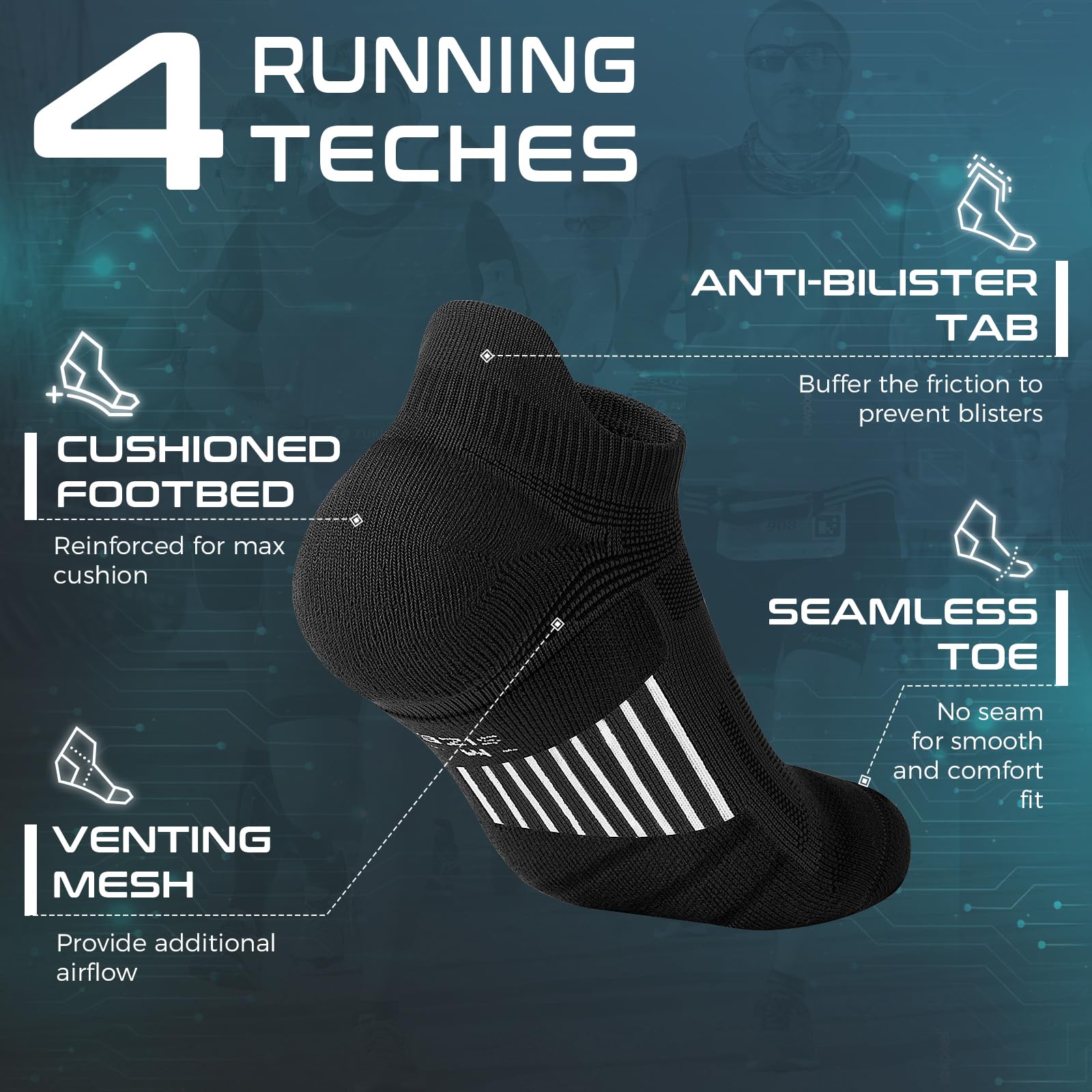 Rahhint Coolmax Compressione 3 Paia Corti Calze Running per Uomo e Donna, Anti-Vesciche, Calze Sportivi Uomo Donna, rinforzati tallone e punta, Umidità e Traspirazione