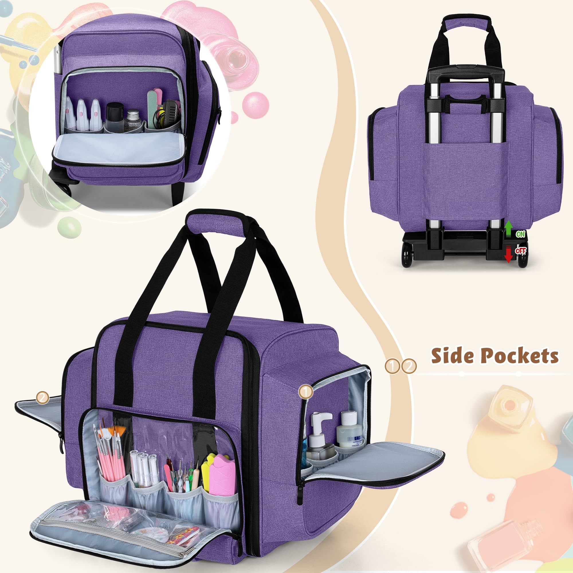BAFASO Organizador Esmaltes de Uñas para 144 Botellas con 3 Bolsas, Morado | Bolsa para Esmalte de Uñas con Trolley Desmontable, Solo Bolsa (Pendiente de Patente)
