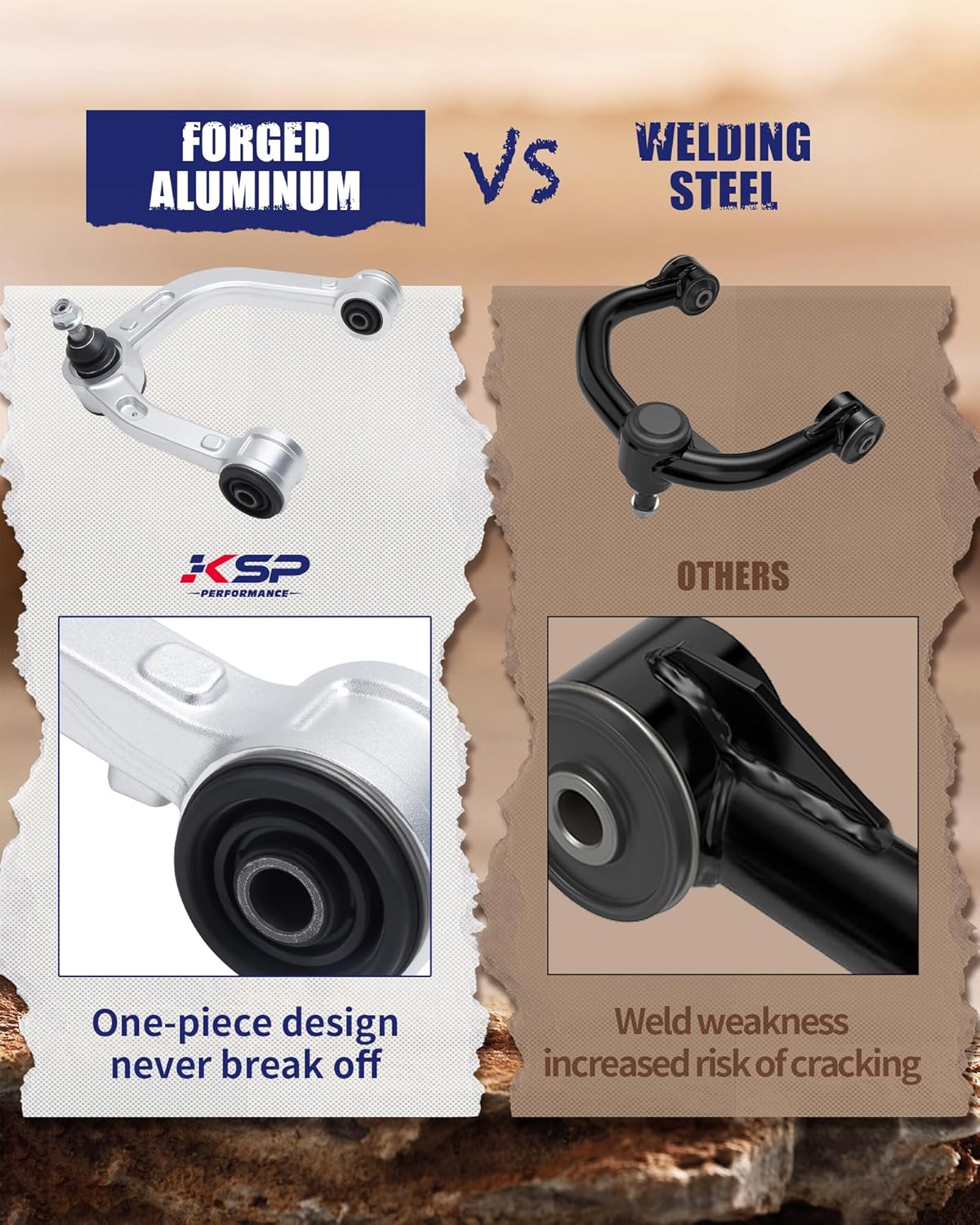 KSP 2-4" Forged Control Arm for Tacoma Hilux 2004-2023, Aluminum Upper Control Arm With Rubber Bushing Compatible with Toyota Prerunner Fortuner 05-23, Aftermarket One-piece Design Front UCA (Silver)