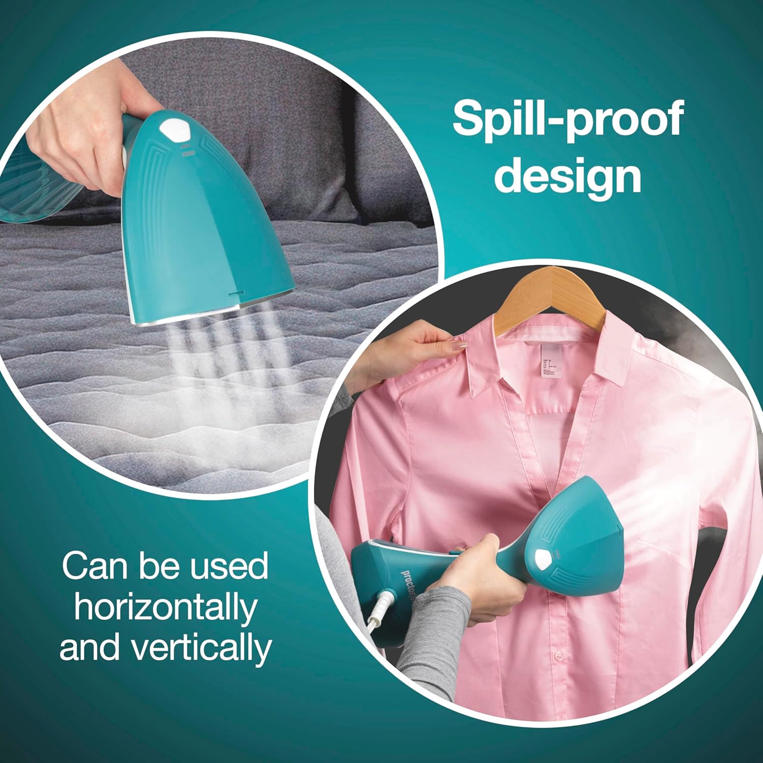 Proctor Silex Dual Mode Handheld Garment Steamer for Clothes, Ready in 25 Seconds for 15 Minutes of Continuous Use, Portable and Lightweight, Vacation Essentials, 1200 Watts, 300 ml Water Tank, Blue