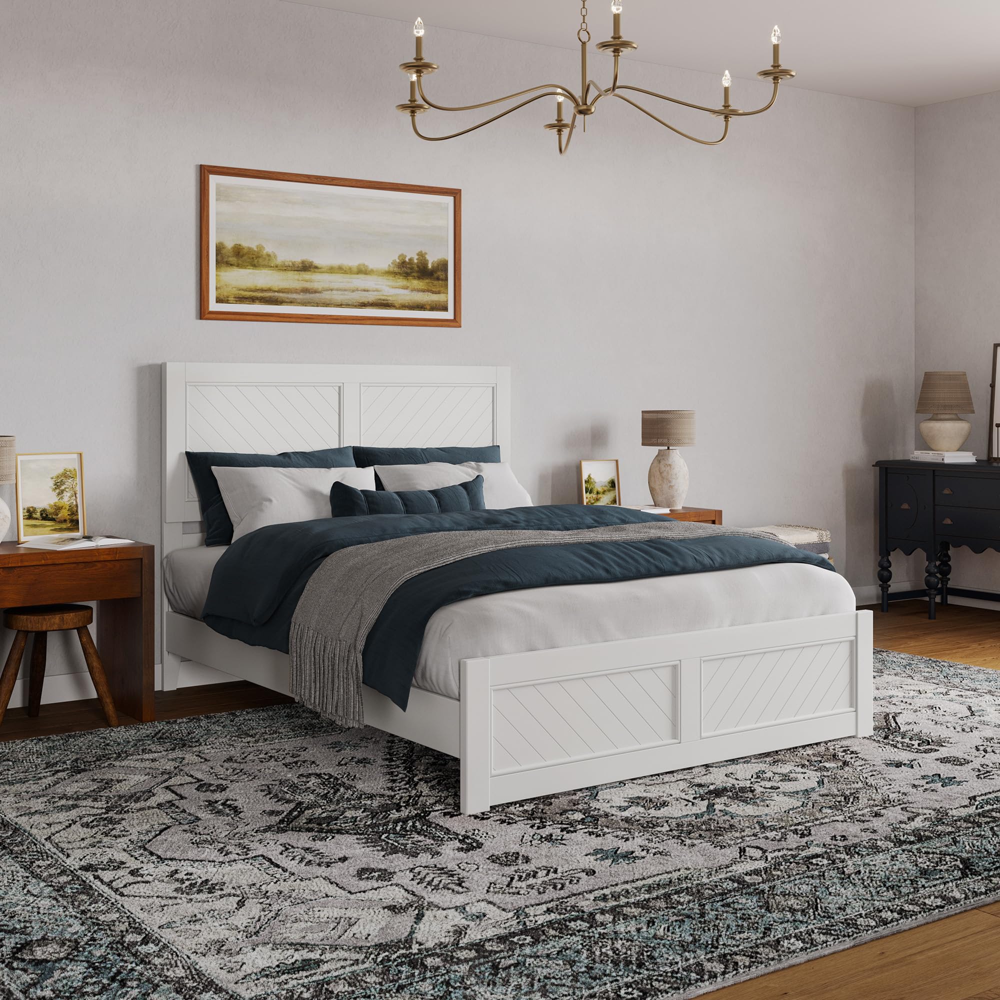 AFI, Berkshire Queen Solid Wood Low Profile Platform Bed with Matching Footboard, White