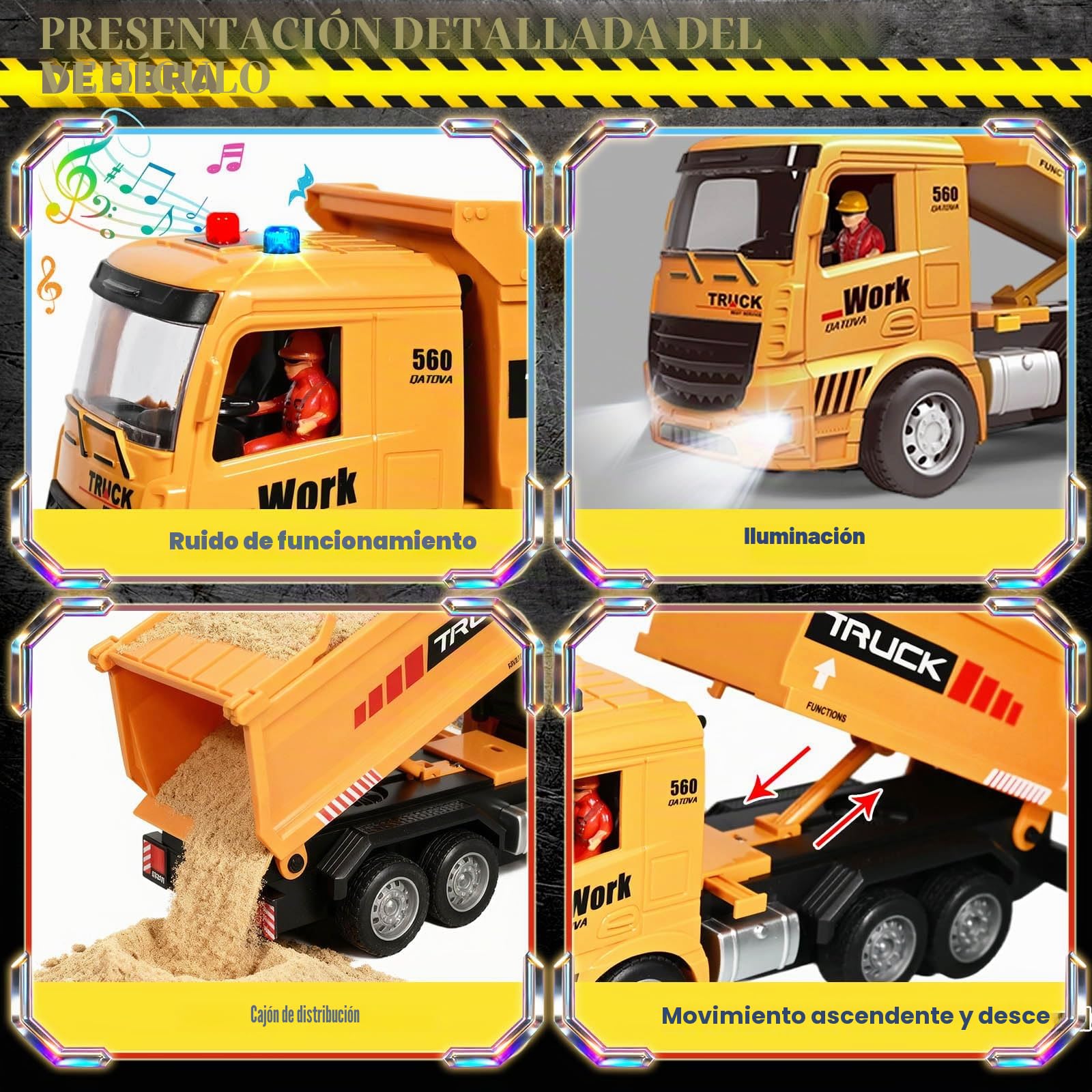 Excavadora Teledirigida y Camión Volquete Control Remoto, 2 Vehículos de construcción RC con Señales de Carretera, Barreras, Piedras Simuladas, Luces y Sonidos, Regalo de Cumpleaños para Niños de 3-12