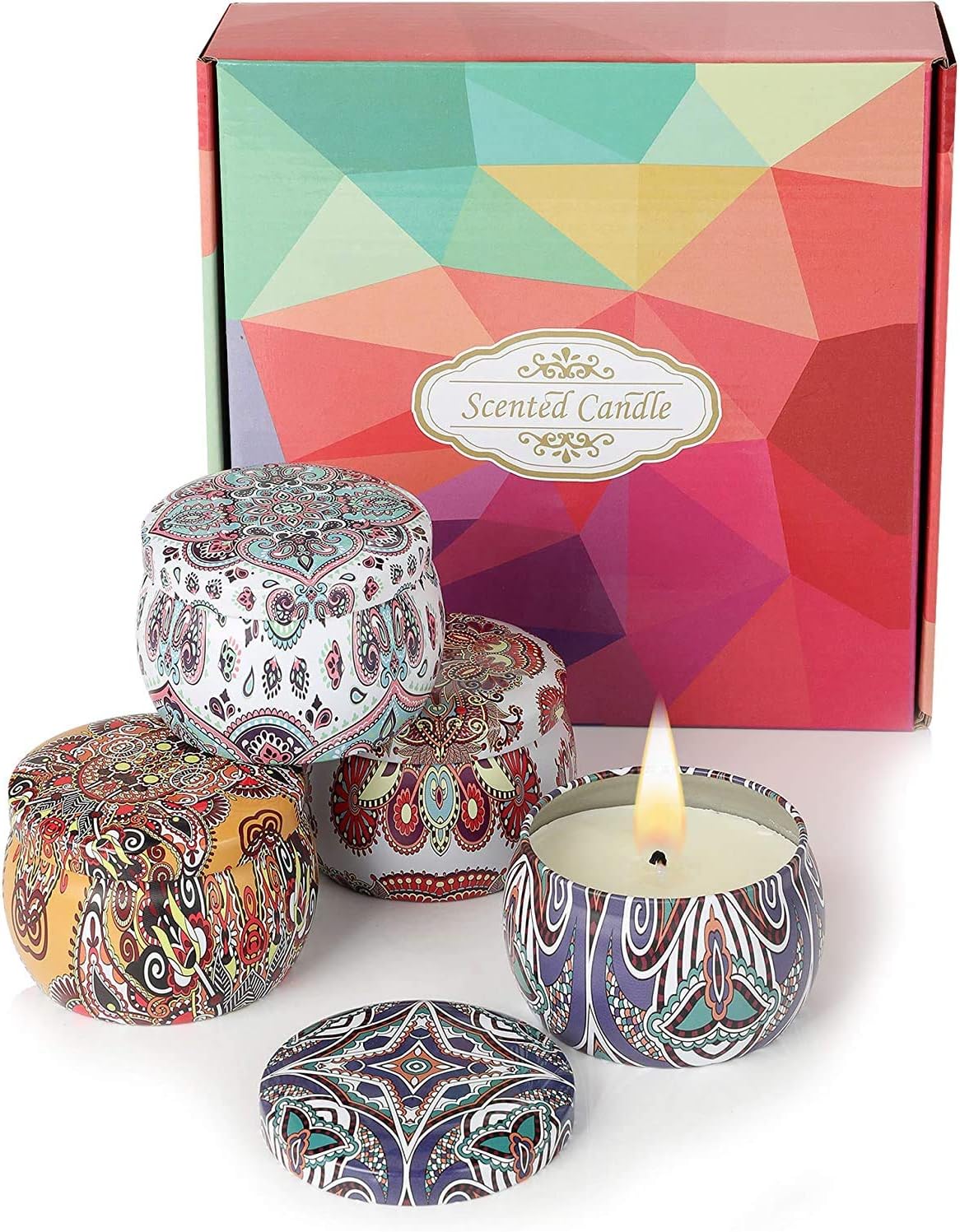 Orchid M Aromatherapy candle, 4 x 4.4 oz gift set, natural soy wax scented candle, smokeless relaxing and long-lasting fragrance, suitable for holiday gifts, bathing, home decoration