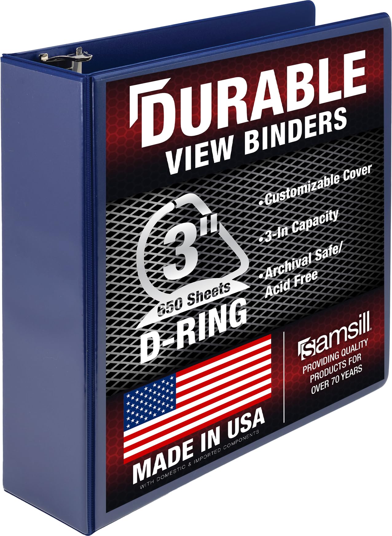 Samsill Durable 3 Inch 3-Ring Binder, D-Ring, 100% Recycled Chipboard, Blue | Bulk Pack Storage Binder for Students - main product image