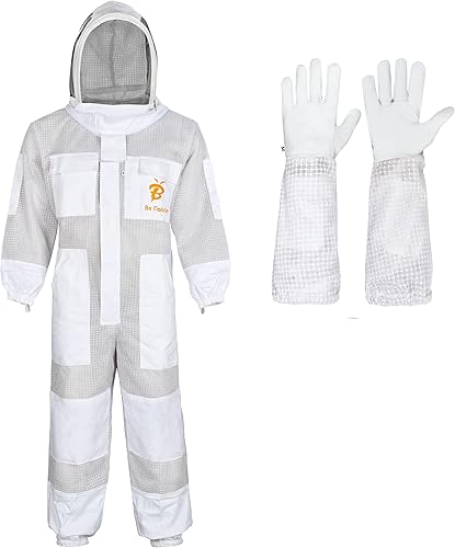 Miniatura 1 de Trajes de abeja de 3 capas para hombres y mujeres, disfraces de apicultor de algodón ventilado antipicaduras con guantes.