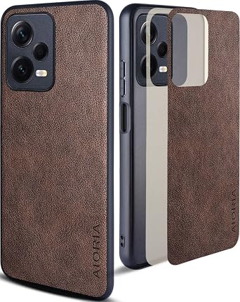 AIORIA for Xiaomi Redmi Note 12 Pro 5G Case, Premium Leather Phone Cover Retro Design Full Protective Case for Redmi Note 12 Pro 5G Coffee