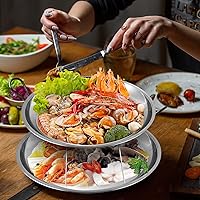 Vista 5 de Plato de mariscos de aluminio de 2 piezas, bandeja redonda de 16 pulgadas con sección de ostras de 14 pulgadas, plateado