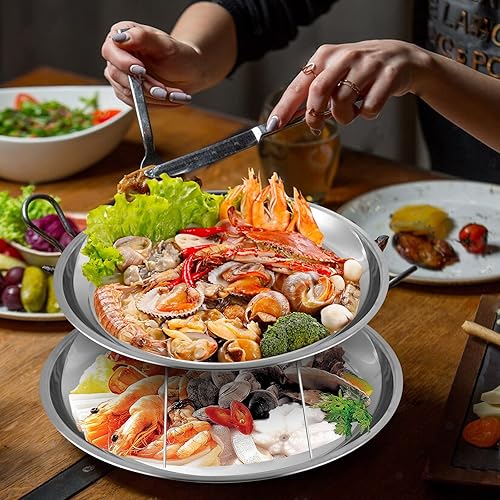 Miniatura 5 de Plato de mariscos de aluminio de 2 piezas, bandeja redonda de 16 pulgadas con sección de ostras de 14 pulgadas, color plateado