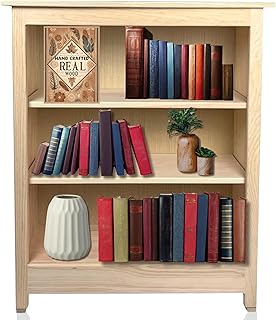 Peaceful Classics 3 Tier Bookcase, Adjustable Wooden Book Shelves for Small Spaces, Classroom, Bedroom, Office - Unfinished