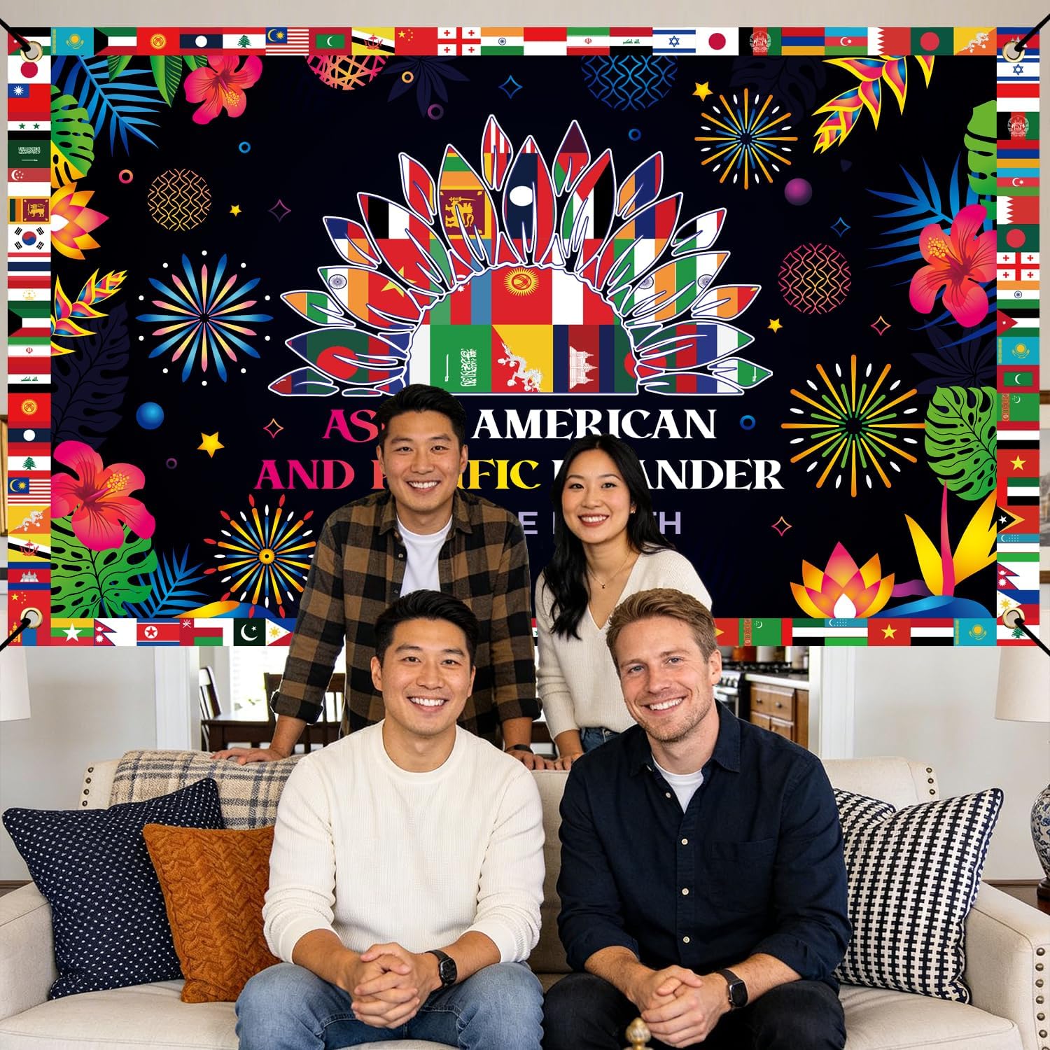 Asian American and Pacific Islander Heritage Month Decorations, Large Asian Pacific American Heritage Month Party Backdrop Decor, AAPI History Festival banner Supplies for Home Office, 71x43" image 4