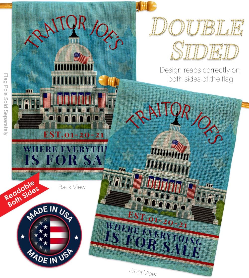 Traitor Joe's Burlap House Flag 2 pcs Pack Americana Political President Democrat Republican Tea Party United State American Election Banner Small Garden Yard Gift Double-Sided, Made in USA