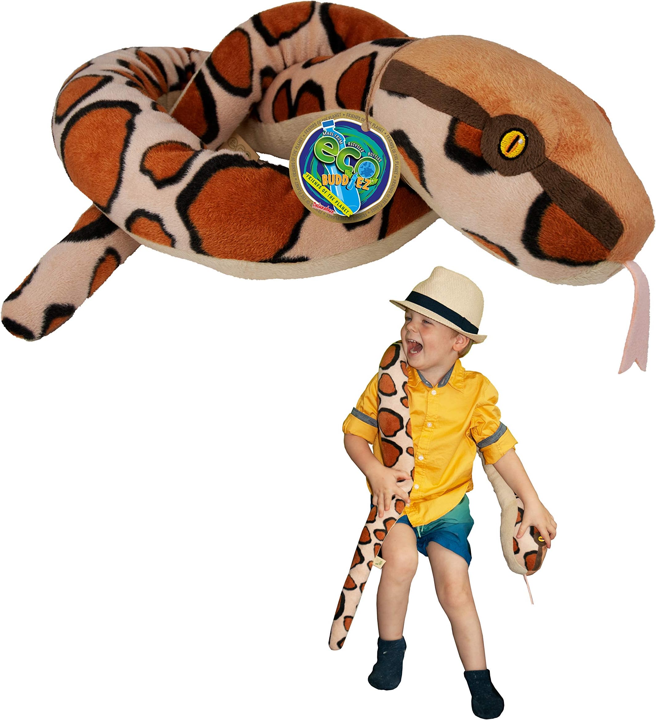 EcoBuddiez Sssnakes - Burmese Python from Deluxebase. 55" Soft Toy Snake Stuffed Animal. Soft Plush Made from Recycled Plastic Bottles. Perfect Eco-Friendly Snake Toy for Boys and Girls.