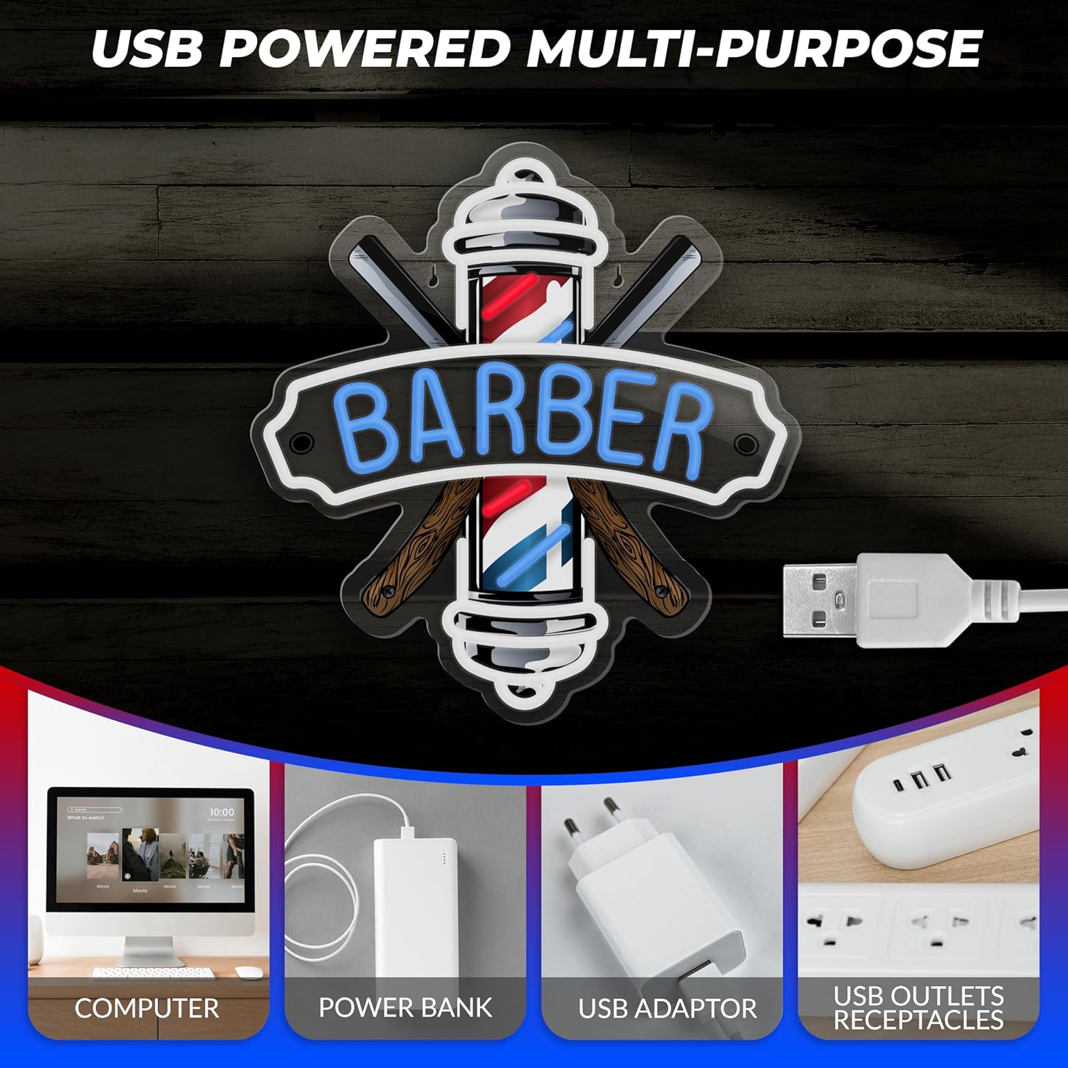Barber Neon Sign for Barber Shops Hair Salon Decor Dimmable Barber Neon Light for Hair Beauty Salon Store Man Cave Pub USB Powered Light Up Business Store Sign Gift for Hairdresser