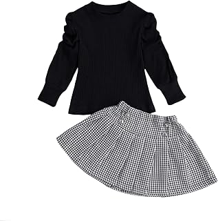 Little Toddler Baby Girl Letter Short Sleeve T~Shirt Tops PU A~Line Pleated Skir - Compare price