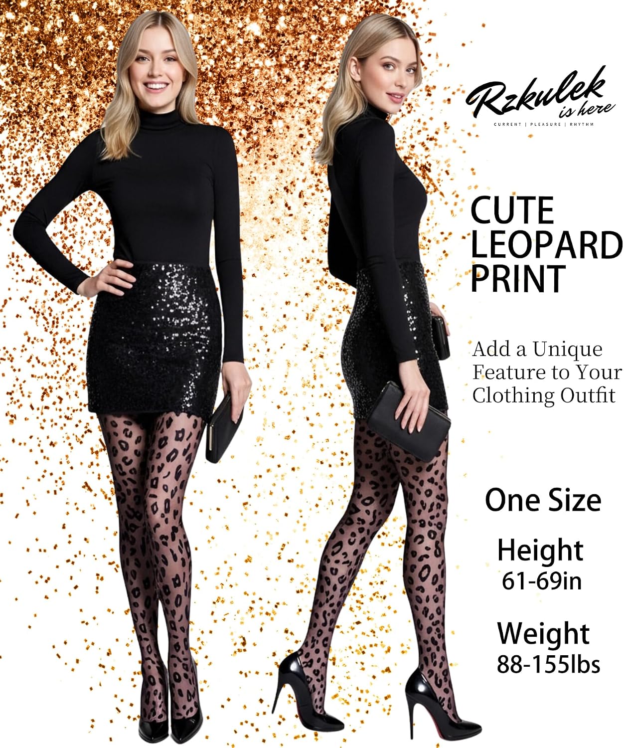 Rzkulek Women's Sexy Animal Prints Sheer Tights Black Pattern Pantyhose Dating Silk Stockings Leopard Print (One Size, Leopard Print)