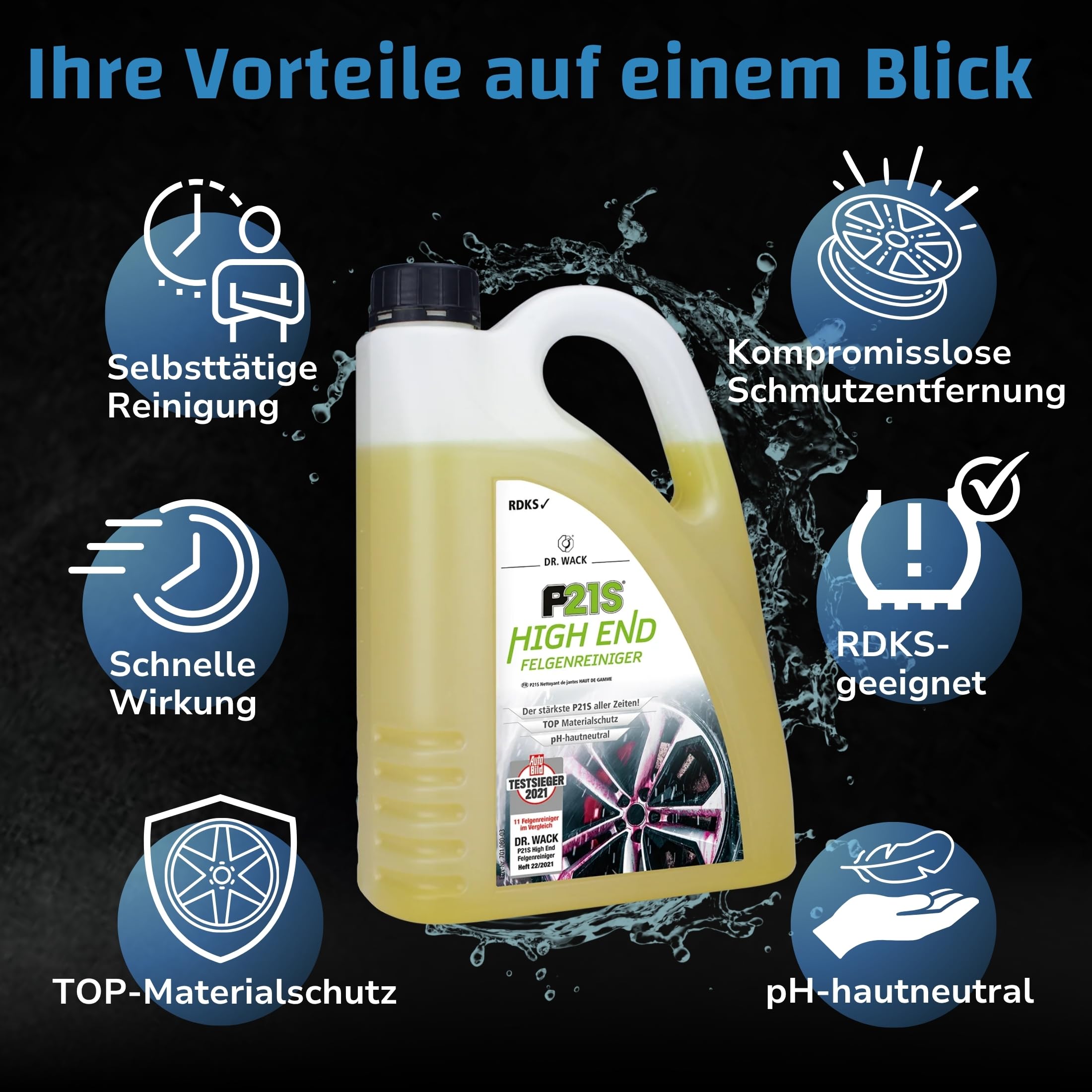 DR. WACK - P21S HIGH END Felgenreiniger 2 Liter - Felgen Spray mit Gel-Formel & Wirkindikator - Schnelle & schonende Reinigung - pH-hautneutral & biologisch abbaubar - Hochwertige Autopflege