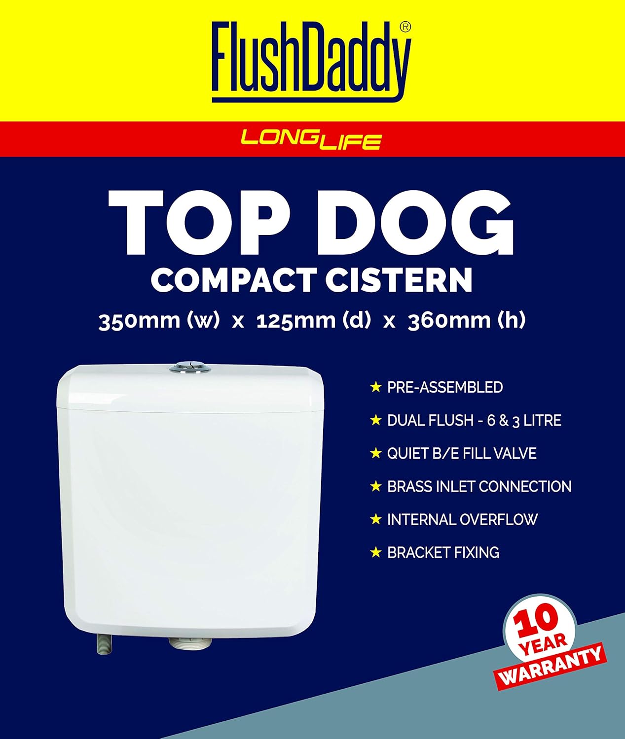 cist10 Top Dual Flush Cistern Bottom Inlet, Multi-Colour, 6 Litre