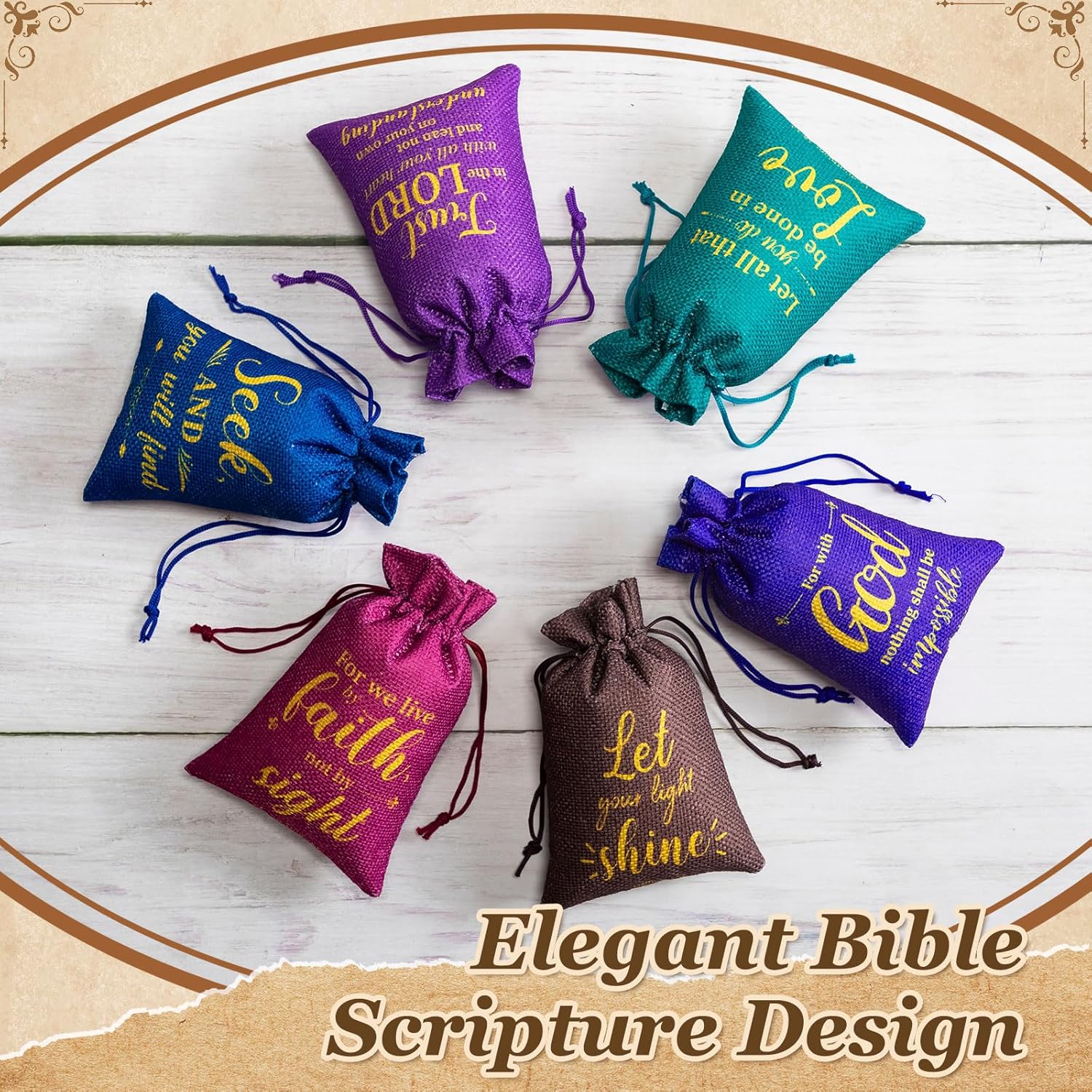 Supervitae 30 Pcs Religious Gift Bags with Drawstring Small Christian Candy Gift Bags 4 x 6 Inch Burlap Jewelry Bible Verse for Easter Mother's Day Wedding(the Lord) - Image 5