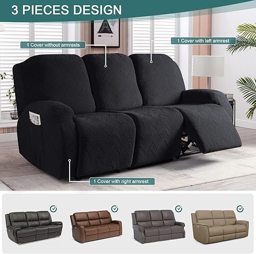 Miniatura 4 de Ruaozz Fundas de sofá reclinable, fundas para sillas reclinables, fundas de sofá para sofás reclinables con bolsillos, lavables, protector de