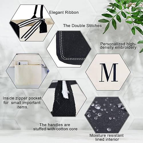 Miniatura 6 de BeeGreen Bolsa de lona con monograma para mujer, bolsa de lona personalizada de 13 onzas con bolsillo con cremallera, bolsas personalizadas para